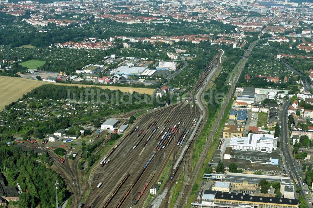 Leipzig von oben - Rangierbahnhof und Güterbahnhof der Deutschen Bahn in Leipzig im Bundesland Sachsen