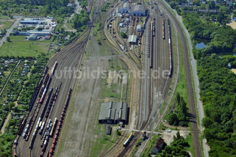 Magdeburg von oben - Rangierbahnhof und Güterbahnhof der Deutschen Bahn in Magdeburg im Bundesland Sachsen-Anhalt