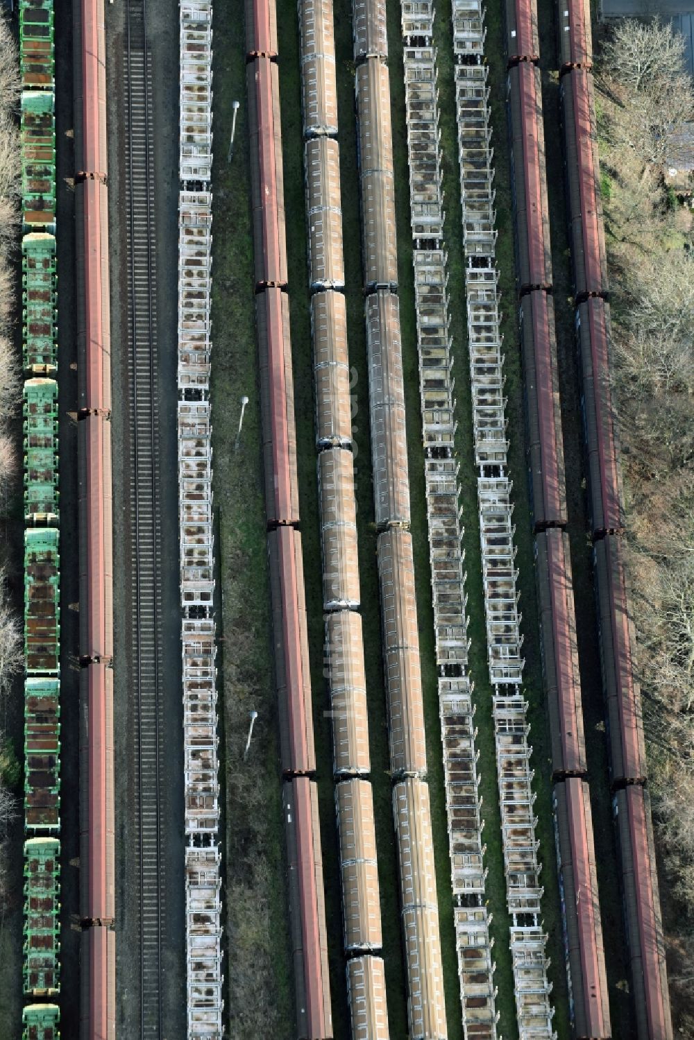 Meuselwitz aus der Vogelperspektive: Rangierbahnhof und Güterbahnhof der Deutschen Bahn in Meuselwitz im Bundesland Thüringen