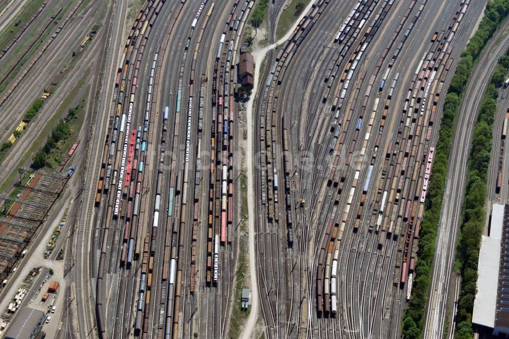 Luftaufnahme Nürnberg - Rangierbahnhof und Güterbahnhof der Deutschen Bahn in Nürnberg im Bundesland Bayern