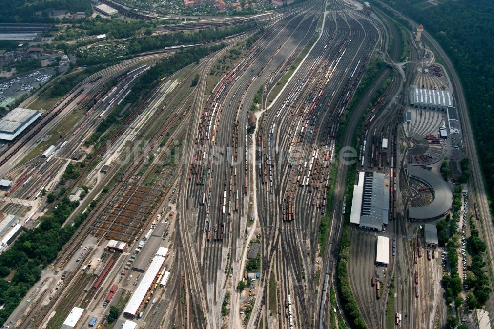 Nürnberg von oben - Rangierbahnhof und Güterbahnhof der Deutschen Bahn in Nürnberg im Bundesland Bayern