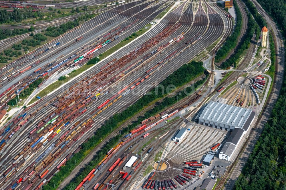 Nürnberg von oben - Rangierbahnhof und Güterbahnhof der Deutschen Bahn in Nürnberg im Bundesland Bayern