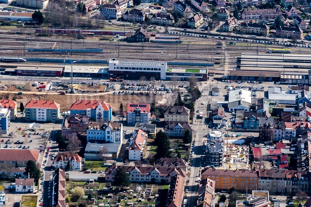 Luftaufnahme Offenburg - Rangierbahnhof und Güterbahnhof der Deutschen Bahn in Offenburg im Bundesland Baden-Württemberg, Deutschland