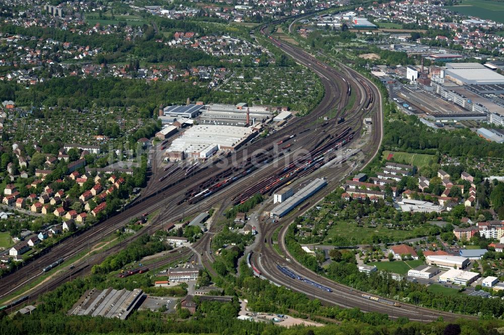 Luftbild Kassel - Rangierbahnhof und Güterbahnhof der Deutschen Bahn im Ortsteil Harleshausen in Kassel im Bundesland Hessen, Deutschland