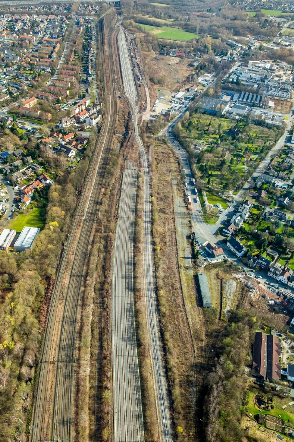 Luftbild Herne - Rangierbahnhof und Güterbahnhof Horsthausen der Deutschen Bahn in Herne im Bundesland Nordrhein-Westfalen