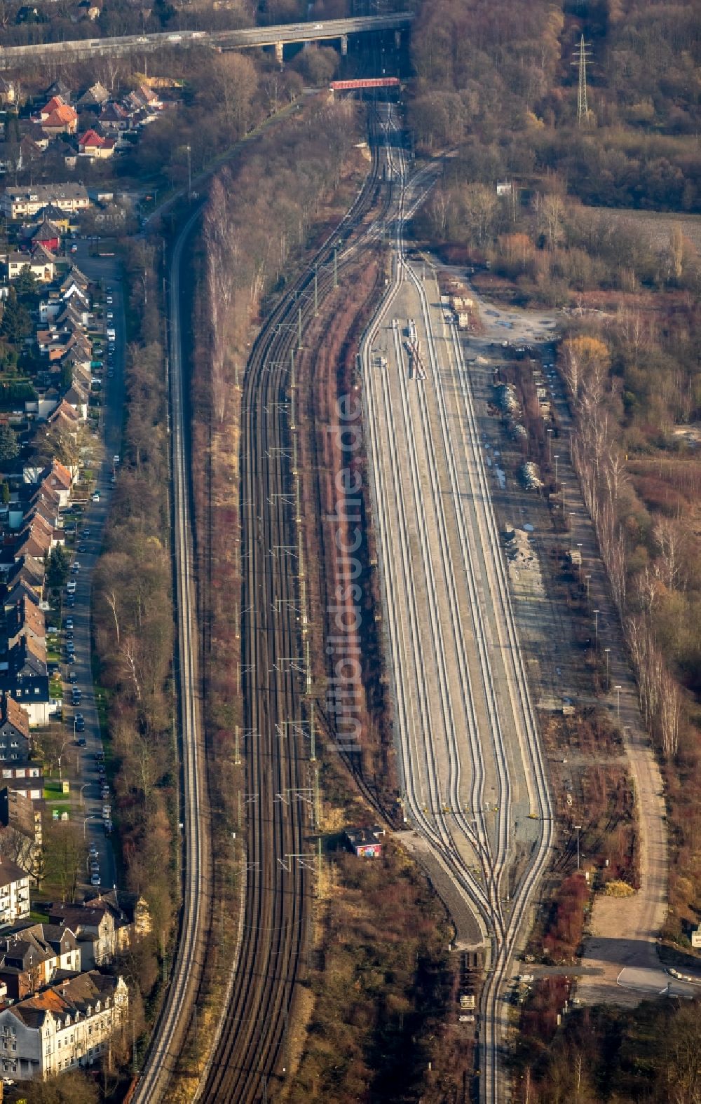 Herne aus der Vogelperspektive: Rangierbahnhof und Güterbahnhof Horsthausen der Deutschen Bahn in Herne im Bundesland Nordrhein-Westfalen