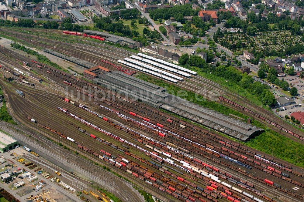 Luftbild Herne - Rangierbahnhof und Schienen des Hauptbahnhofes Wanne-Eickel der Deutschen Bahn in Herne im Bundesland Nordrhein-Westfalen