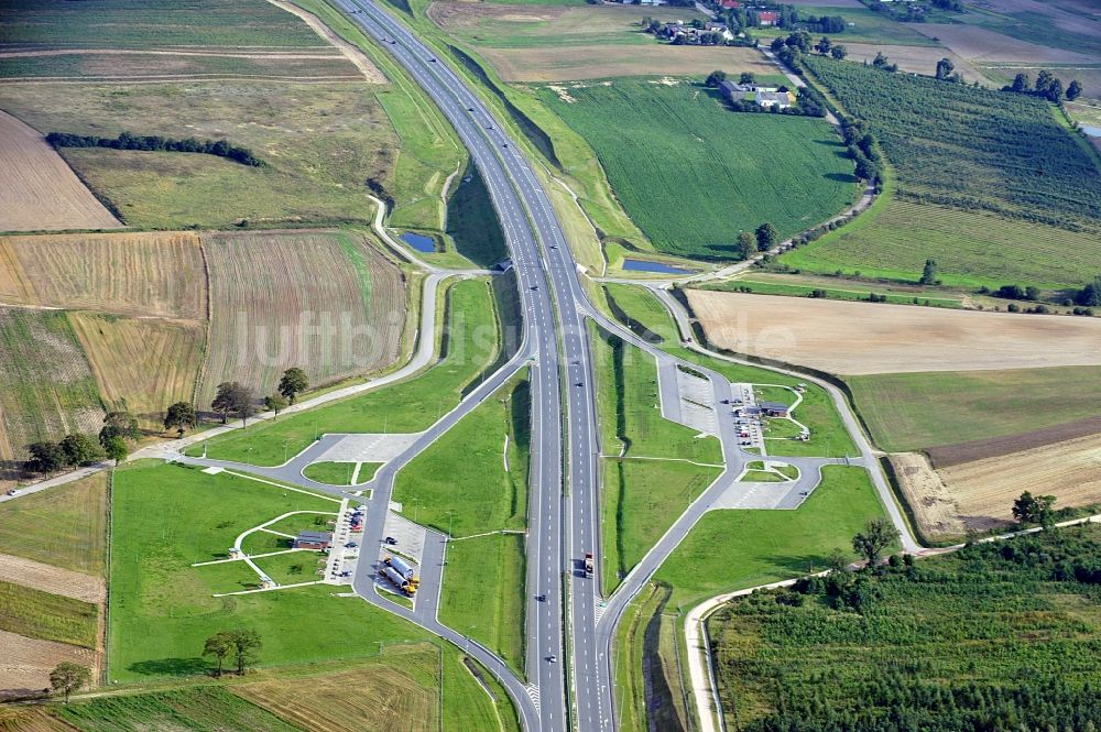 Pszczó?ki / Hohenstein von oben - Raststätte an der Autobahn A1 in der Woiwodschaft Pommern