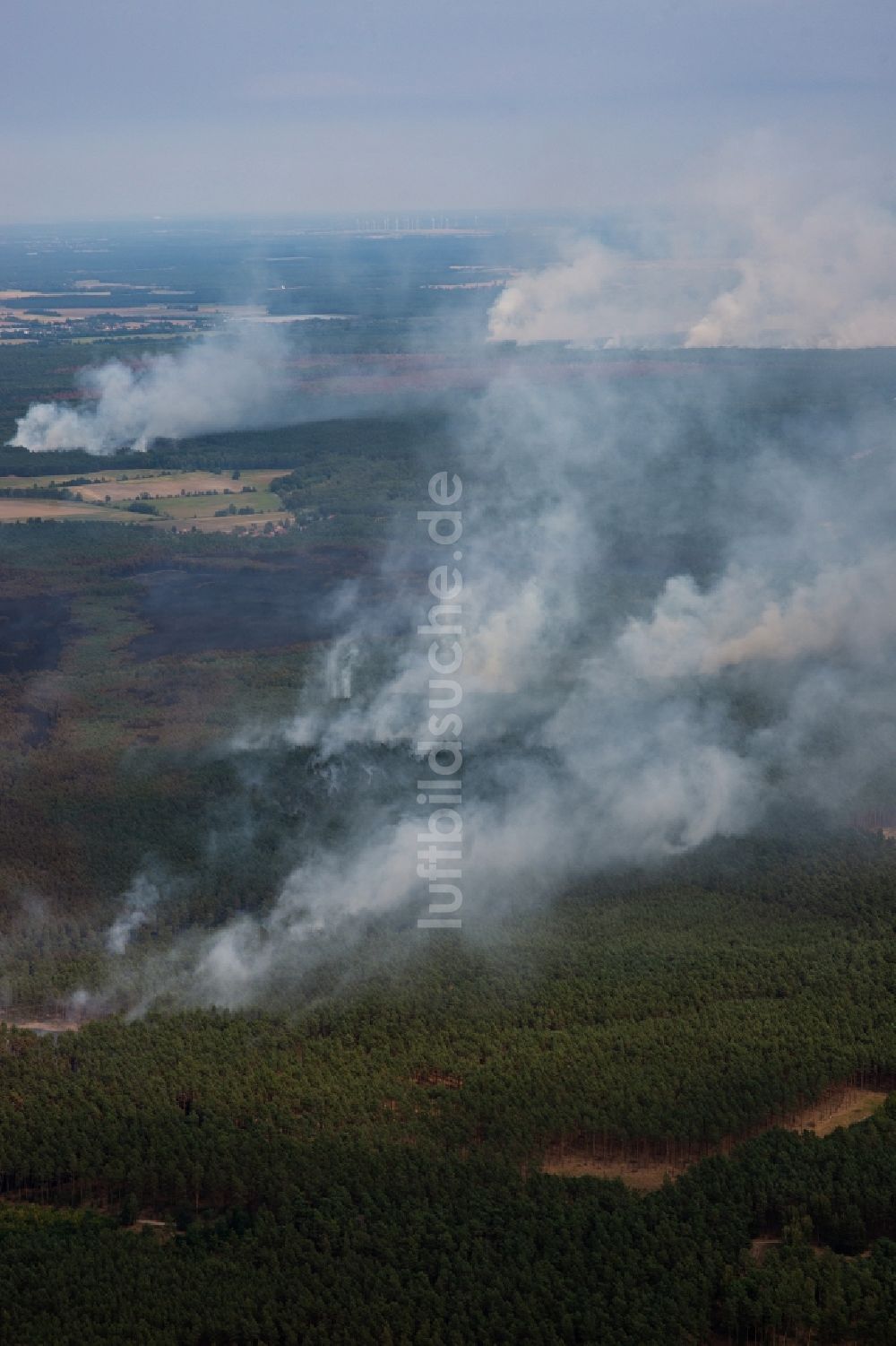 Luftaufnahme Bardenitz - Rauchschwaden eines Brandes im Baumbestand eines Waldgebietes in Bardenitz bei Treuenbrietzen im Bundesland Brandenburg, Deutschland