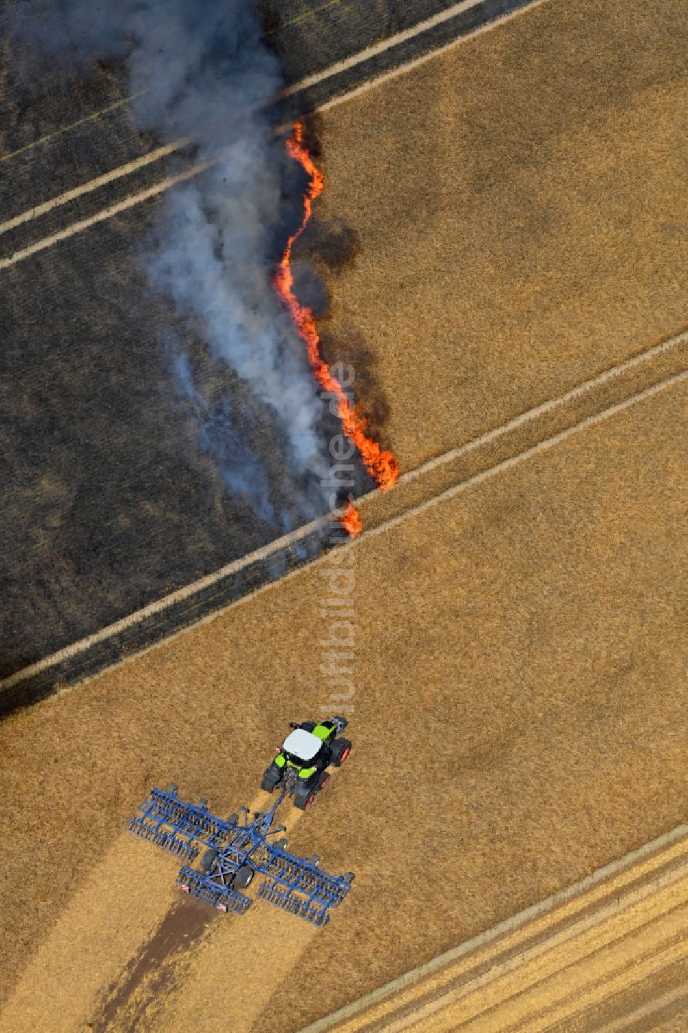 Luftbild Schwanebeck - Rauchschwaden eines Brandes in einem Getreidefeld in Schwanebeck im Bundesland Brandenburg, Deutschland