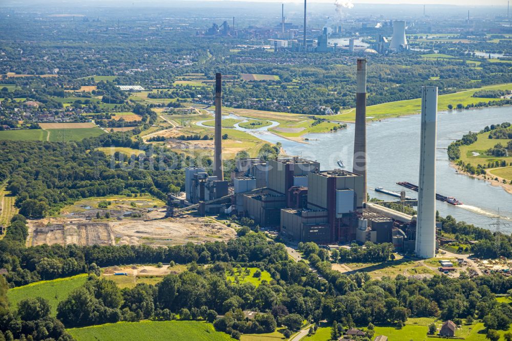 Voerde (Niederrhein) von oben - Rückbauarbeiten am HKW Heizkraftwerk und Kohlekraftwerk Kraftwerk Voerde in Voerde (Niederrhein) im Bundesland Nordrhein-Westfalen, Deutschland