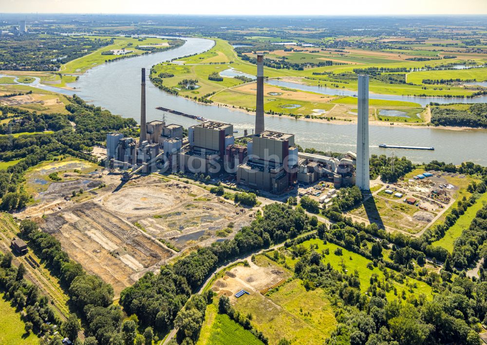 Voerde (Niederrhein) von oben - Rückbauarbeiten am HKW Heizkraftwerk und Kohlekraftwerk Kraftwerk Voerde in Voerde (Niederrhein) im Bundesland Nordrhein-Westfalen, Deutschland