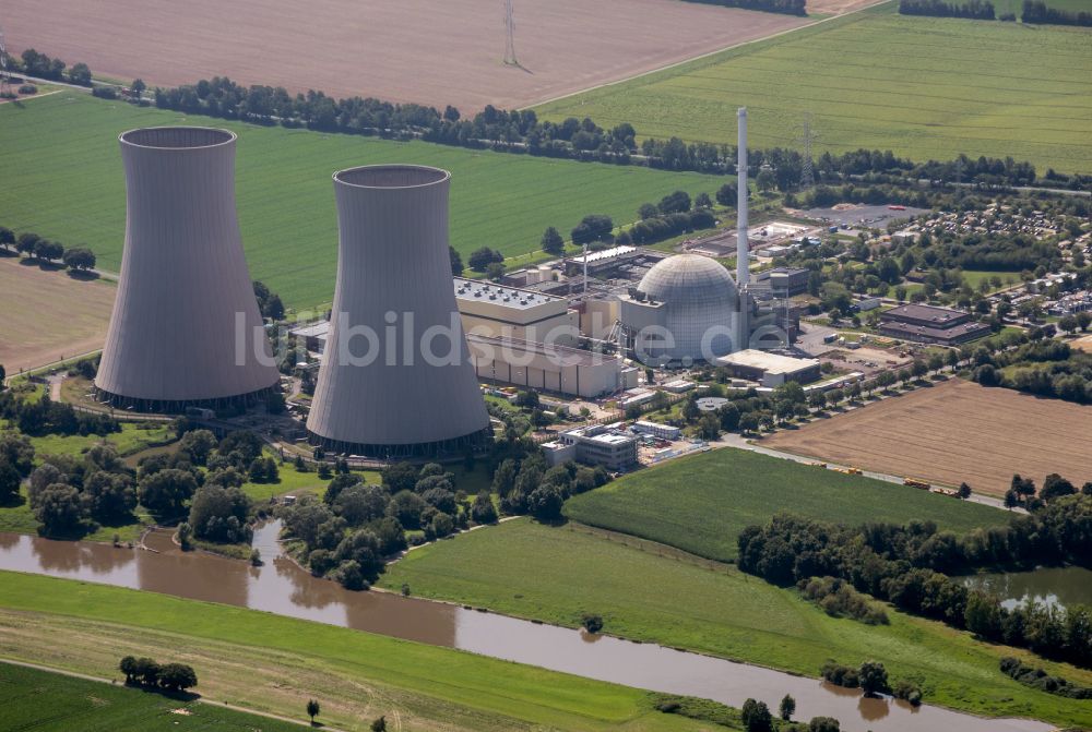 Luftbild Grohnde - Reaktorblöcke und Anlagen des AKW - KKW Kernkraftwerk Grohnde im Bundesland Niedersachsen, Deutschland