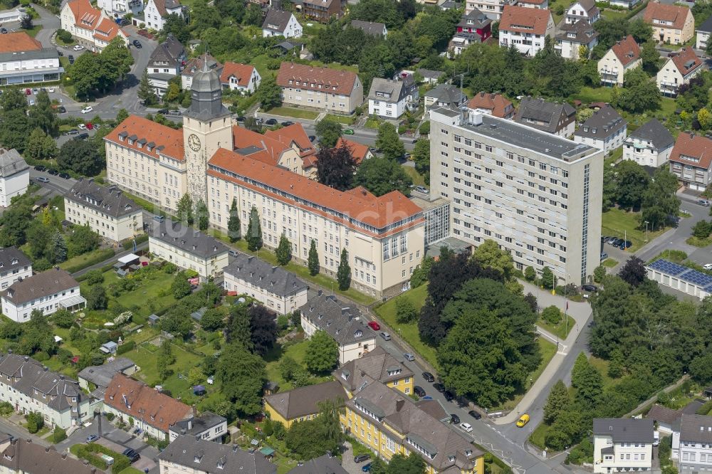 Arnsberg von oben - Regierungsgebäude Arnsberg mit Neubau in Arnsberg im Bundesland Nordrhein-Westfalen