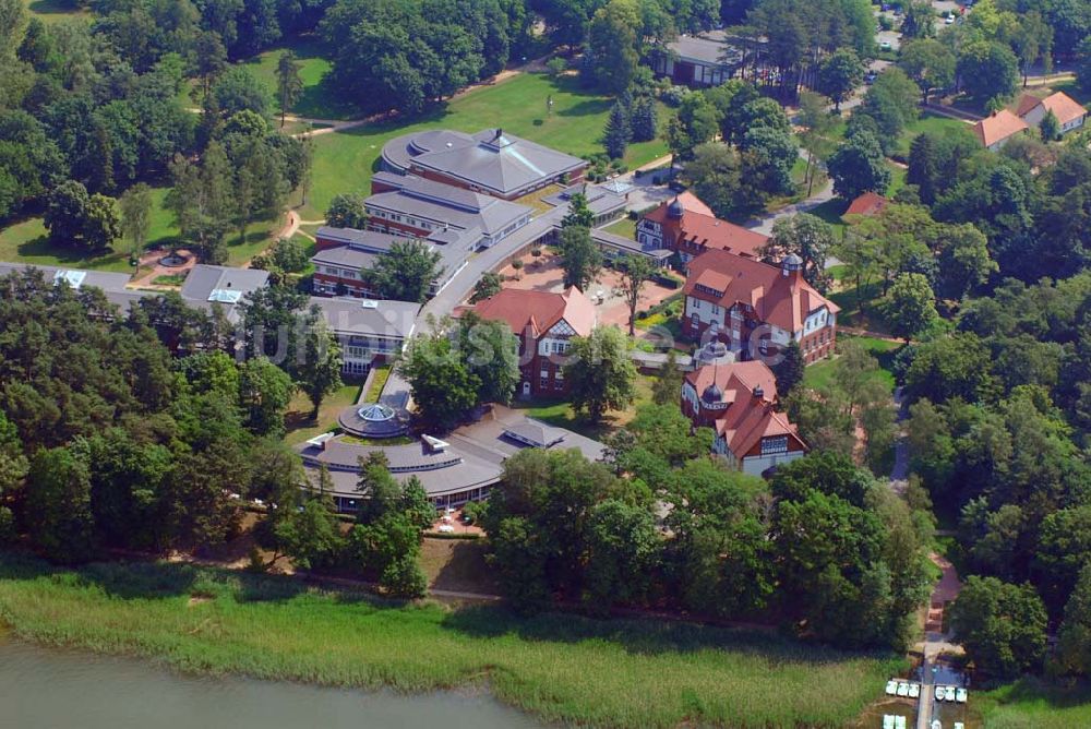 Rheinsberg von oben - REHAKLINIK HOHENELSE in Rheinsberg