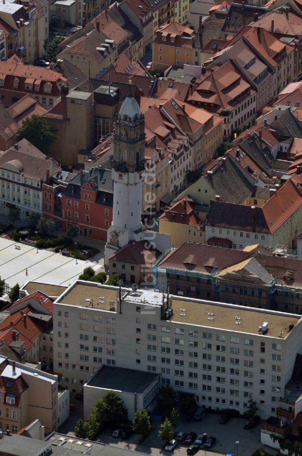 Luftaufnahme Bautzen - Reichenturm im Stadtzentrum von Bautzen im Bundesland Sachsen