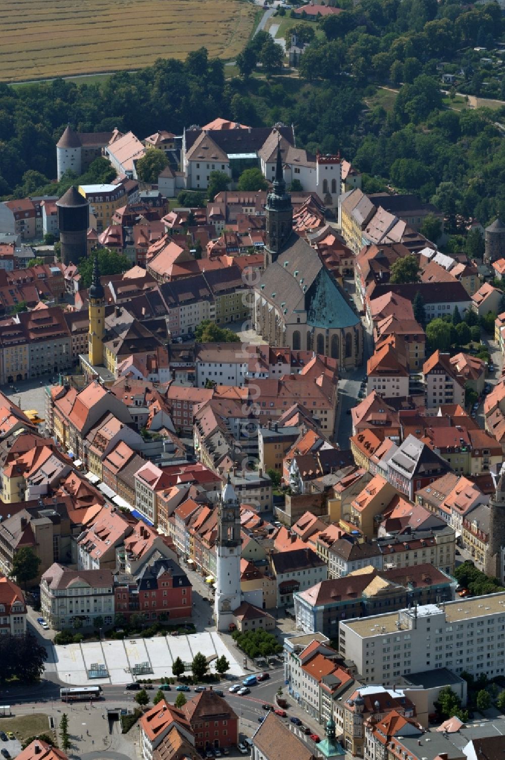 Bautzen aus der Vogelperspektive: Reichenturm im Stadtzentrum von Bautzen im Bundesland Sachsen