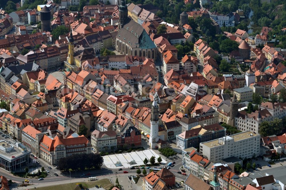 Luftaufnahme Bautzen - Reichenturm im Stadtzentrum von Bautzen im Bundesland Sachsen