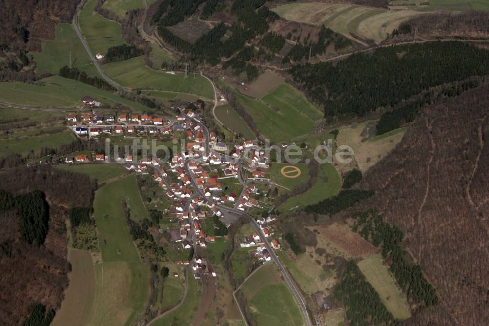 Reipoltskirchen aus der Vogelperspektive: Reipoltskirchen ist eine Ortsgemeinde im westpfälzischen Landkreis Kusel in Rheinland-Pfalz