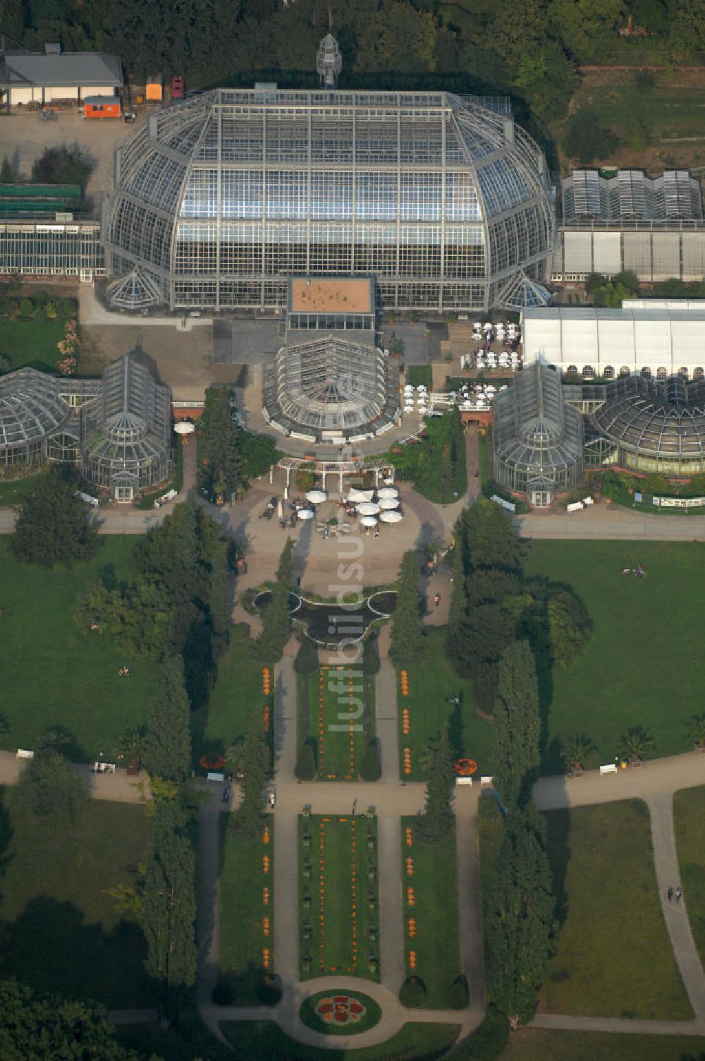 Luftaufnahme Berlin - Rekonstruiertes und saniertes Großes Trophenhaus im Botanischen Garten zu Berlin