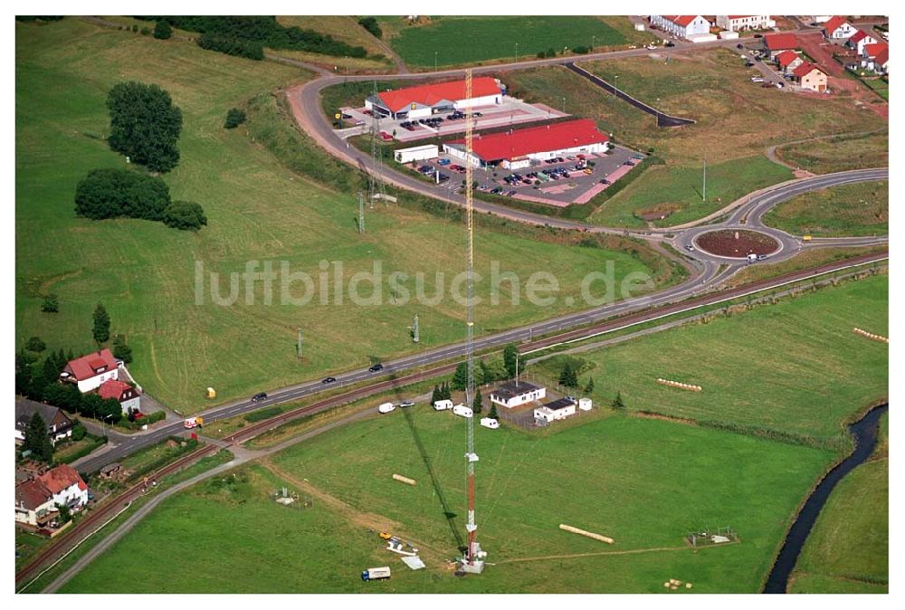 Sambach/ Rheinland-Pfalz aus der Vogelperspektive: Rekonstruktion Sendeturm Sambach