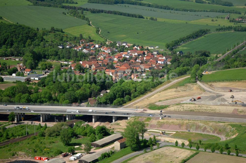 Wutha-Farnroda von oben - Renaturierung der Autobahn- Trasse der BAB A4 über die Hörselberge im Waldgebiet in Wutha-Farnroda im Bundesland Thüringen, Deutschland