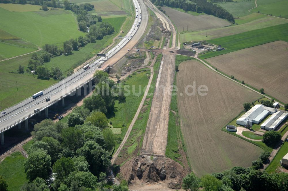 Wutha-Farnroda von oben - Renaturierung der Autobahn- Trasse der BAB A4 über die Hörselberge im Waldgebiet in Wutha-Farnroda im Bundesland Thüringen, Deutschland