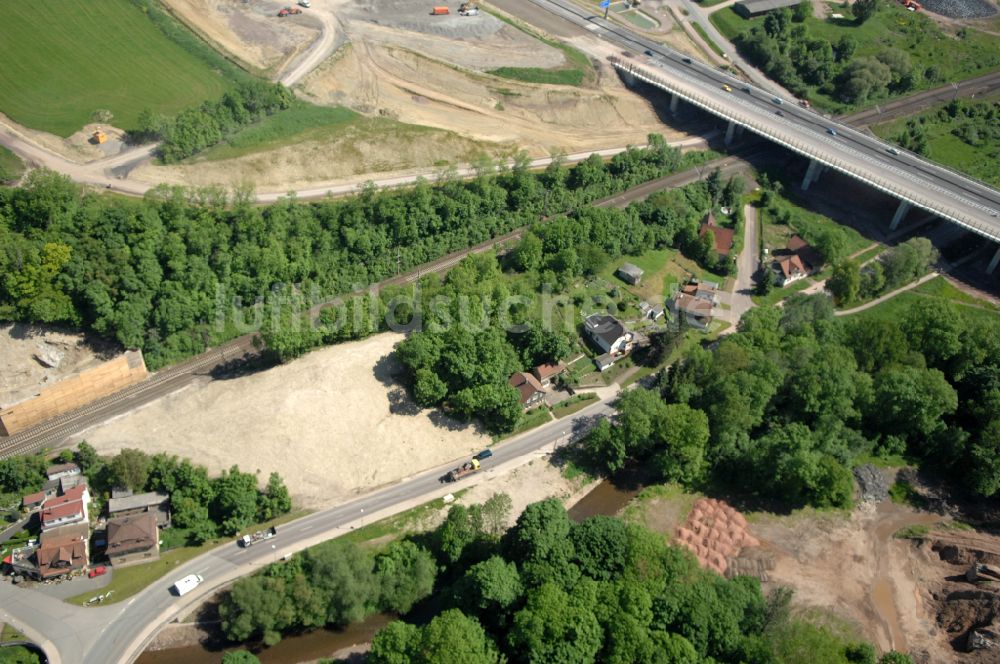 Luftaufnahme Wutha-Farnroda - Renaturierung der Autobahn- Trasse der BAB A4 über die Hörselberge im Waldgebiet in Wutha-Farnroda im Bundesland Thüringen, Deutschland