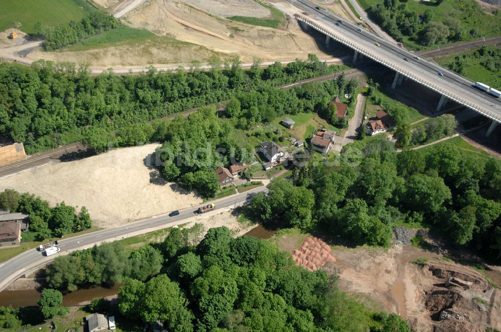 Wutha-Farnroda von oben - Renaturierung der Autobahn- Trasse der BAB A4 über die Hörselberge im Waldgebiet in Wutha-Farnroda im Bundesland Thüringen, Deutschland