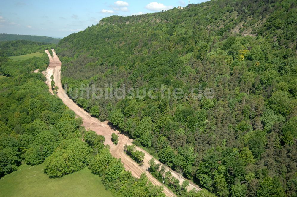 Wutha-Farnroda von oben - Renaturierung der Autobahn- Trasse der BAB A4 über die Hörselberge im Waldgebiet in Wutha-Farnroda im Bundesland Thüringen, Deutschland