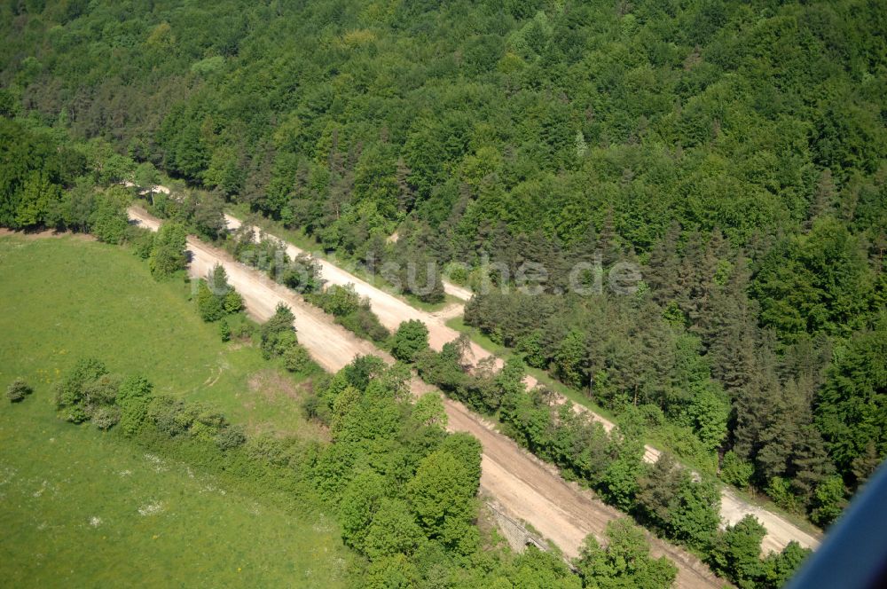 Luftbild Wutha-Farnroda - Renaturierung der Autobahn- Trasse der BAB A4 über die Hörselberge im Waldgebiet in Wutha-Farnroda im Bundesland Thüringen, Deutschland