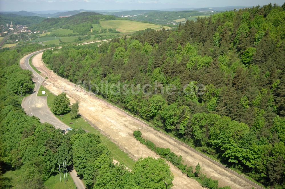 Luftbild Wutha-Farnroda - Renaturierung der Autobahn- Trasse der BAB A4 über die Hörselberge im Waldgebiet in Wutha-Farnroda im Bundesland Thüringen, Deutschland