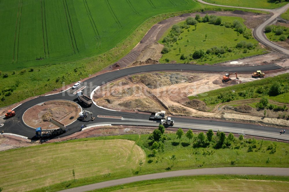 Wutha-Farnroda aus der Vogelperspektive: Renaturierung der Autobahn- Trasse der BAB A4 über die Hörselberge im Waldgebiet in Wutha-Farnroda im Bundesland Thüringen, Deutschland