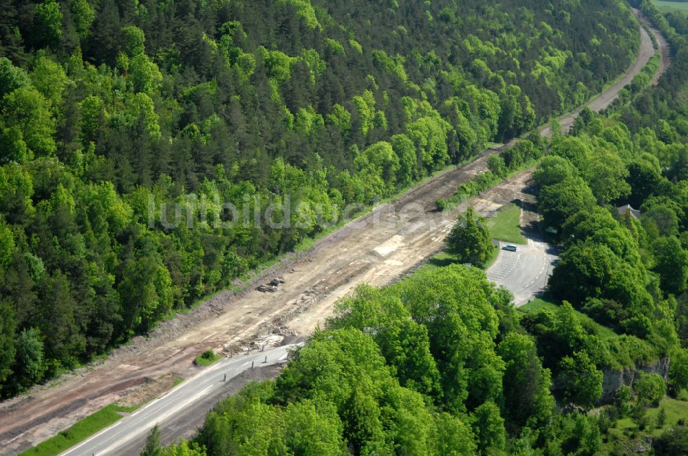 Wutha-Farnroda von oben - Renaturierung der Autobahn- Trasse der BAB A4 über die Hörselberge im Waldgebiet in Wutha-Farnroda im Bundesland Thüringen, Deutschland