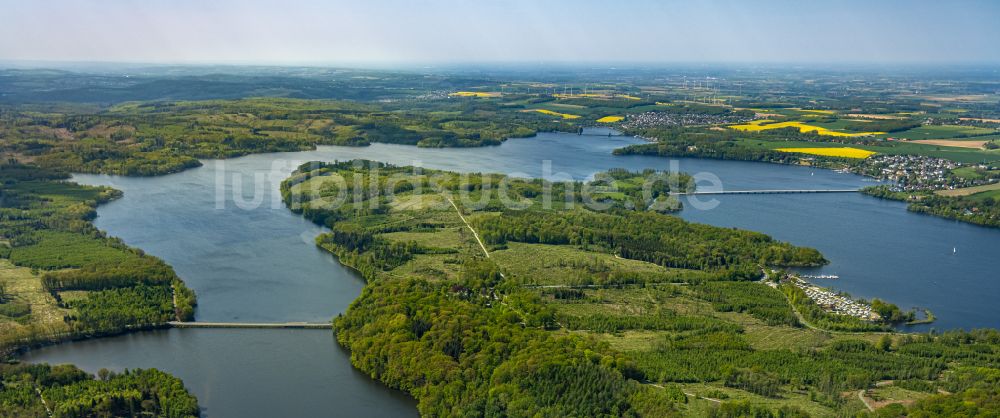 Luftaufnahme Möhnesee - Renaturierung durch Aufforstung von Jungbäumen im Waldgelände in Möhnesee im Bundesland Nordrhein-Westfalen, Deutschland