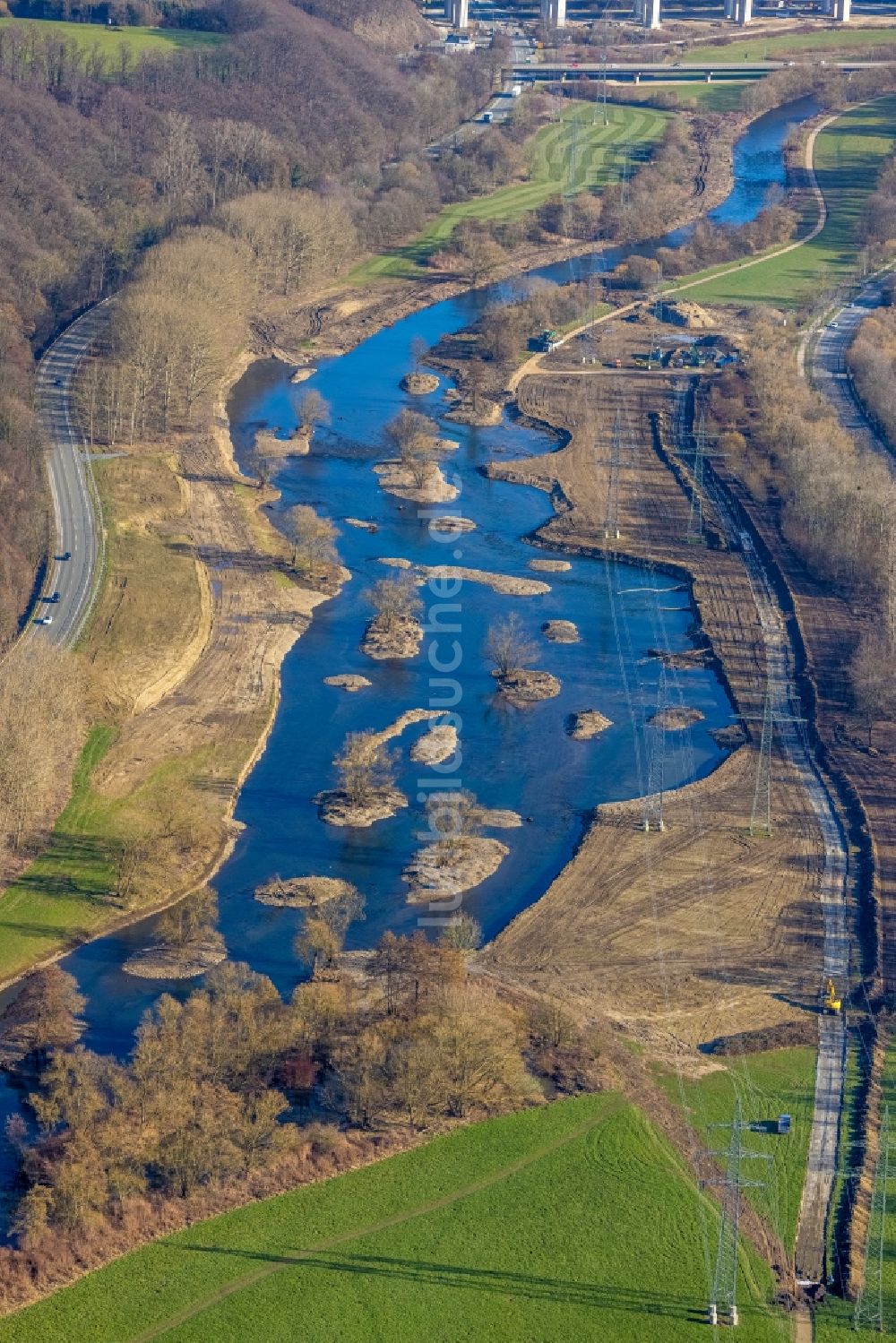 Luftbild Hagen - Renaturierung an den Uferbereichen des Flusses Lenne in Hagen im Bundesland Nordrhein-Westfalen, Deutschland