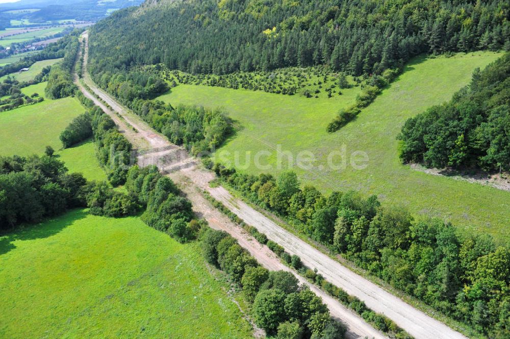 Wutha-Farnroda von oben - Renaturierungsarbeiten am alten Streckenverlauf der Autobahn E40 / A4 in Thüringen