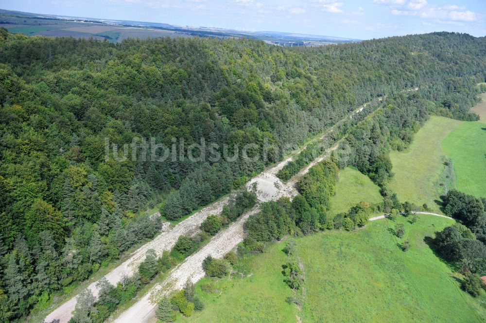 Wutha-Farnroda aus der Vogelperspektive: Renaturierungsarbeiten am alten Streckenverlauf der Autobahn E40 / A4 in Thüringen