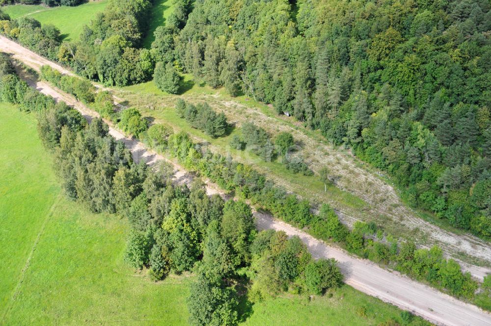 Luftbild Wutha-Farnroda - Renaturierungsarbeiten am alten Streckenverlauf der Autobahn E40 / A4 in Thüringen