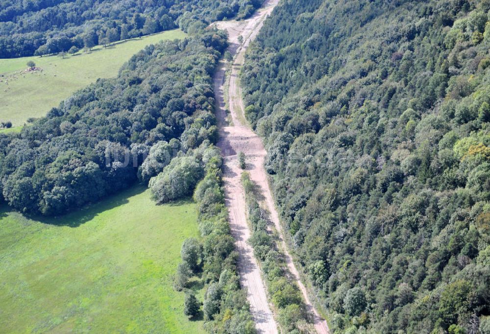 Wutha-Farnroda aus der Vogelperspektive: Renaturierungsarbeiten am alten Streckenverlauf der Autobahn E40 / A4 in Thüringen