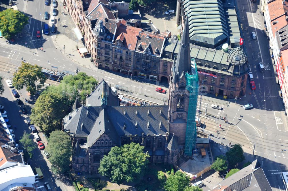 Luftbild Saarbrücken - Restauration der Johanneskirche in Saarbrücken im Saarland