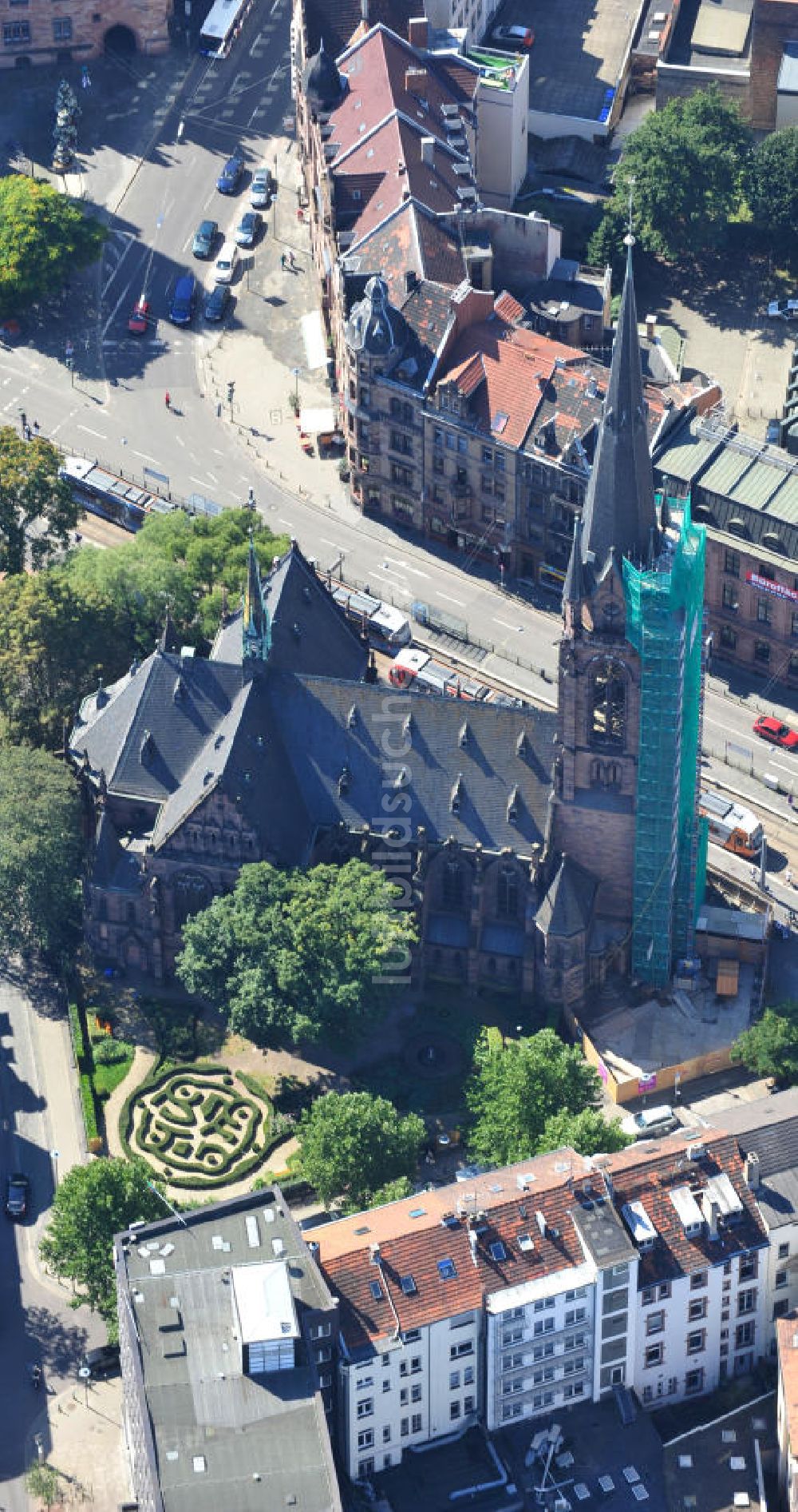 Luftaufnahme Saarbrücken - Restauration der Johanneskirche in Saarbrücken im Saarland