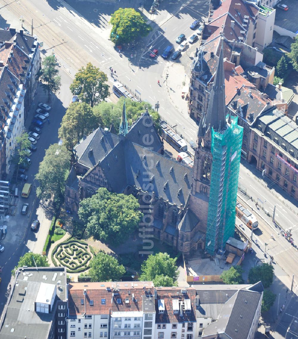 Saarbrücken von oben - Restauration der Johanneskirche in Saarbrücken im Saarland