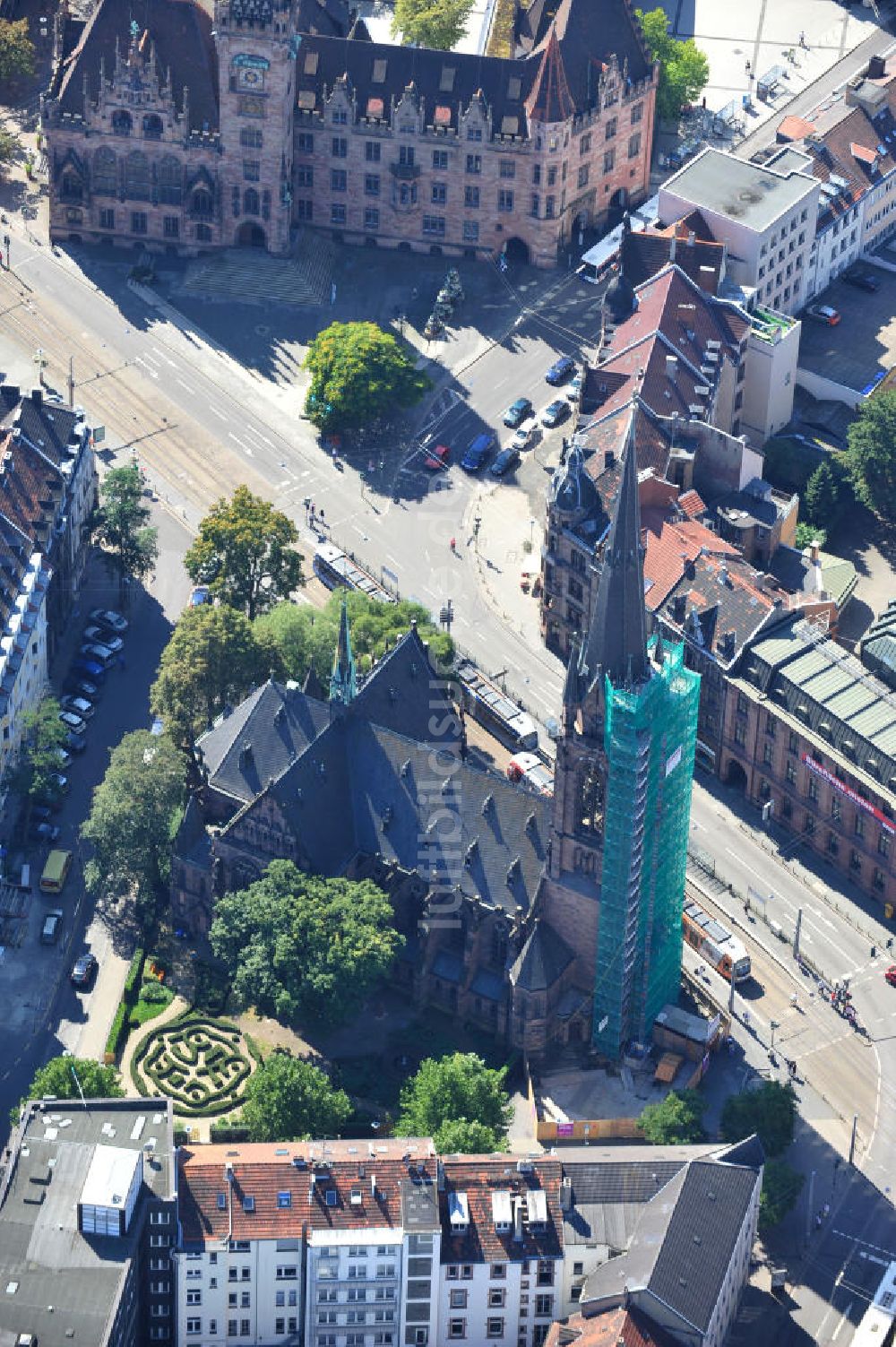 Saarbrücken aus der Vogelperspektive: Restauration der Johanneskirche in Saarbrücken im Saarland