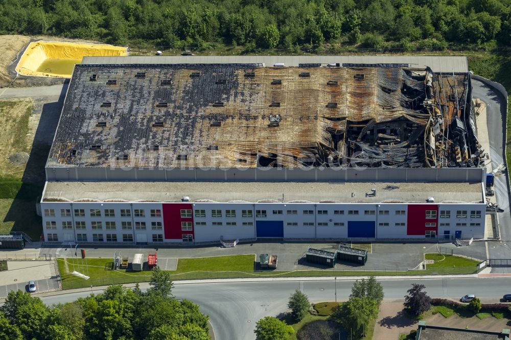 Luftbild Sprockhövel - Reste der Brand- Ruine der Produktionshalle des Automobilzulieferers WKW Faulenbach Automotive bei Sprockhövel im Bundesland Nordrhein-Westfalen