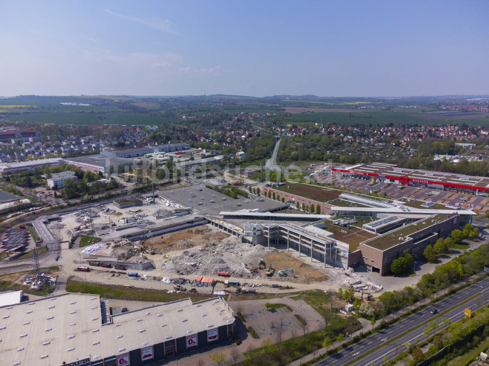 Luftaufnahme Dresden - Revitalisierung und Erweiterungs- Baustelle am Gebäudekomplex des Einkaufszentrum Kaufpark Dresden in Dresden im Bundesland Sachsen, Deutschland