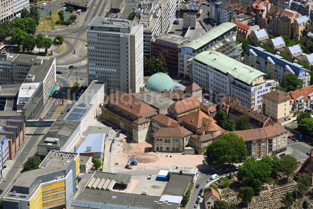 Nürnberg von oben - Revitalisierung des Freibad- Schwimmbeckenanlagen Volksbad Nürnberg in Nürnberg im Bundesland Bayern, Deutschland