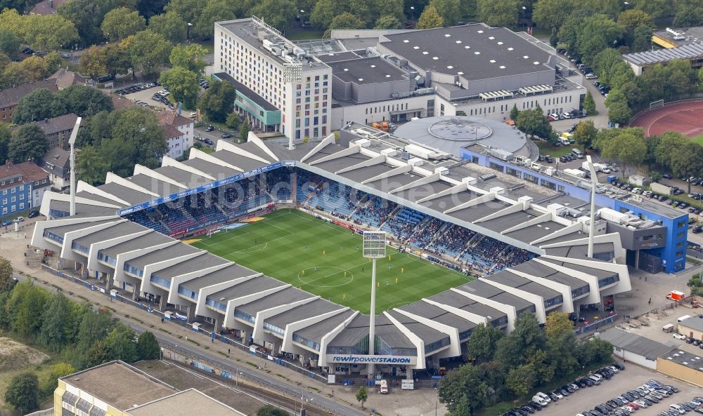 Bochum von oben - rewirpower STADION Bochum beim Fußball - Spiel der 2.Bundesliga VfL Bochum 1848 gegen VfR Aalen in Bochum im Bundesland Nordrhein-Westfalen