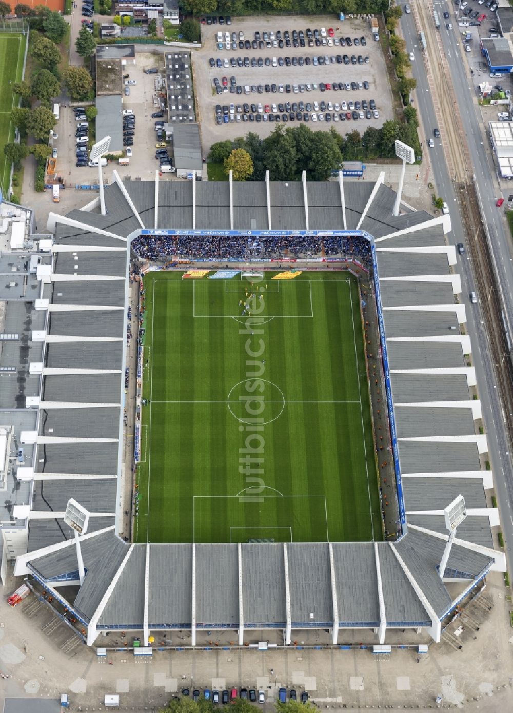 Luftbild Bochum - rewirpower STADION Bochum beim Fußball - Spiel der 2.Bundesliga VfL Bochum 1848 gegen VfR Aalen in Bochum im Bundesland Nordrhein-Westfalen