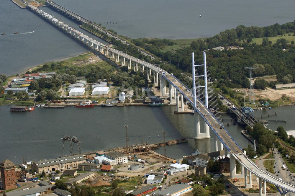 Luftaufnahme Stralsund - Rügendamm Brücke/größtes deutsches Brückenbauvorhaben